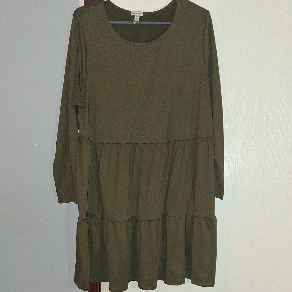 love, Fire Olive Green Tiered Long Sleeve Top